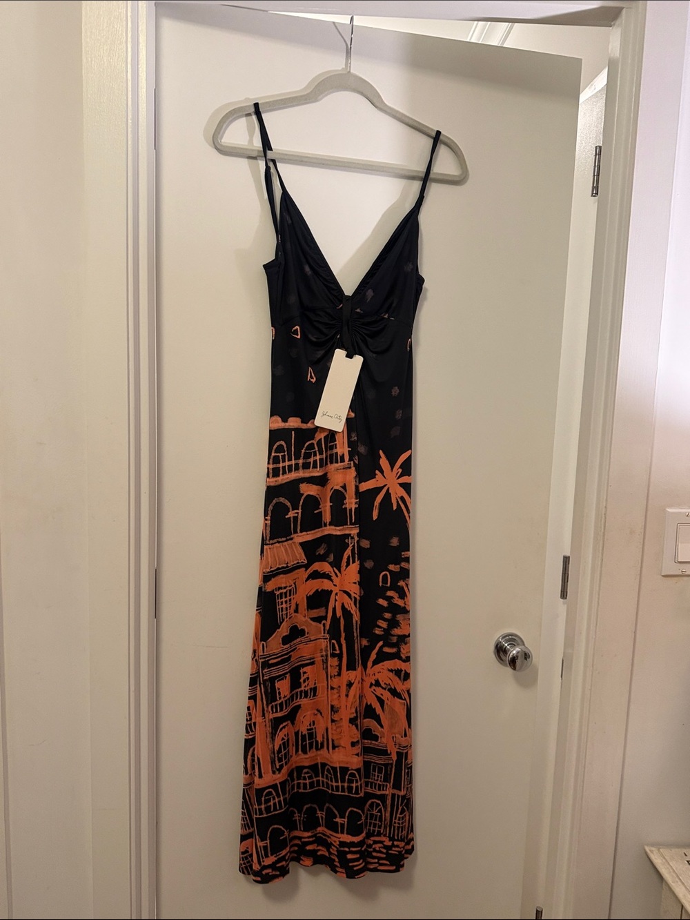 Stunning Johanna Ortiz Black and Orange Printed Maxi Slip Dress